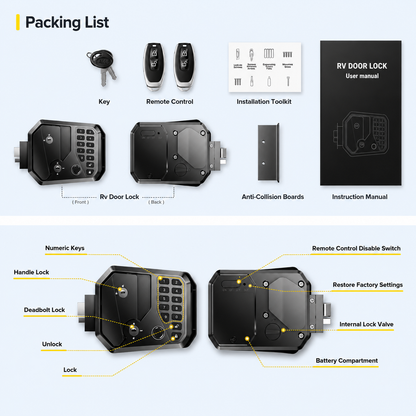 RV Door Lock Replacement, Fingerprint, App Control & Remote FOB